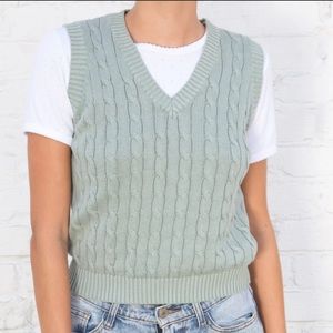 Brandy Melville Sweater Vest cable sleeveless seafoam women Marlena cotton